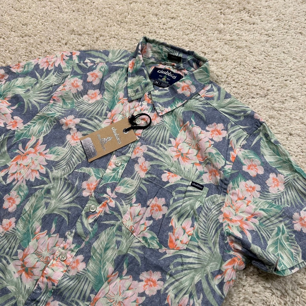 Chubbies Button Down Shirt Medium Floral Slub Poplin Friday Short Sleeve New
